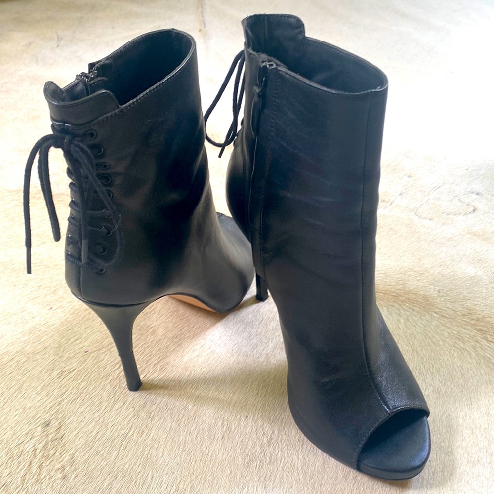 Open toe heels with laces in back